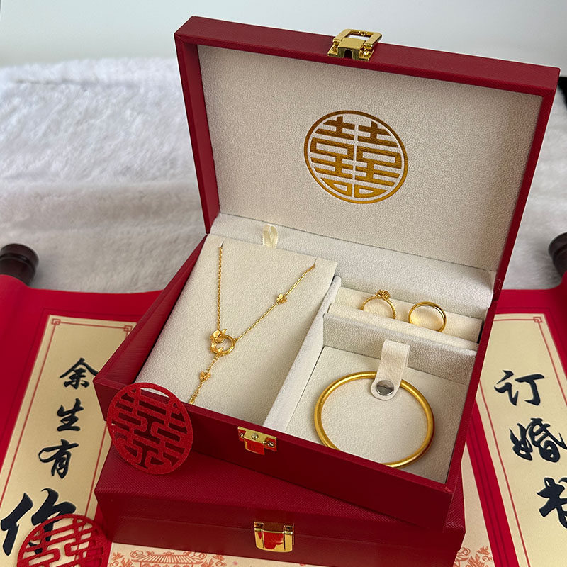 婚庆结婚假三金首饰套装仿真五金饰品精美古法手镯戒指项链礼盒装,淘宝优惠券,粉丝福利购,淘宝优惠卷