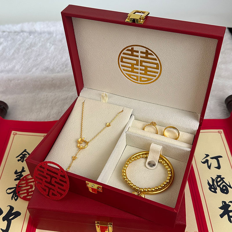 婚庆结婚假三金首饰套装仿真五金饰品精美古法手镯戒指项链礼盒装,淘宝优惠券,粉丝福利购,淘宝优惠卷