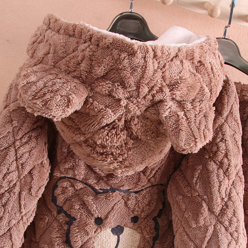 睡衣女冬季加厚加绒保暖珊瑚绒三层夹棉卡通可爱连帽可外穿家居服,淘宝优惠券,粉丝福利购,淘宝优惠卷