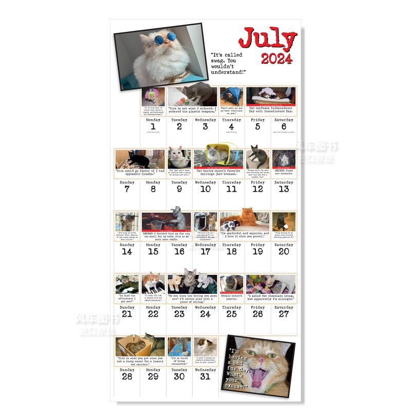 【预 售】Bad Cat Wall Calendar 2024: Celebrating the Misfits of the Feline World 日历 挂历 英文原版 - 图2