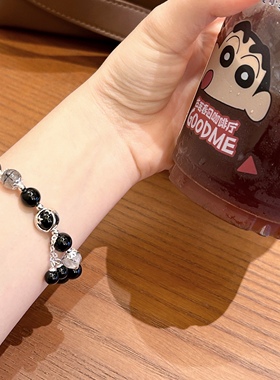 原创天然黑玛瑙黑发晶手链轻奢风