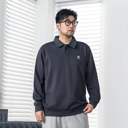 黑劲大码男装长袖polo衫2025冬季胖子加肥加大宽松休闲商务上衣