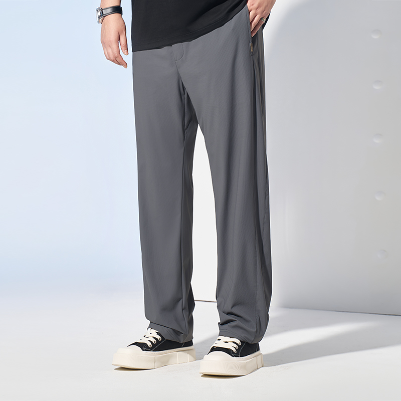 黑劲大码男装夏季冰丝透气感阔腿高弹宽松显瘦加肥加大休闲长裤