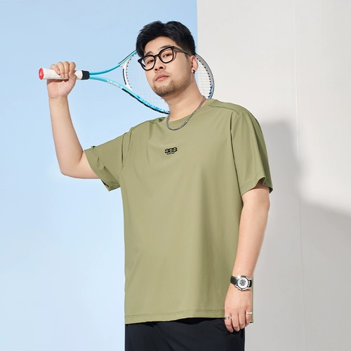 黑劲 【Жидкий ледяной шелк с коротким рукавом】 Большой размер толстые мужские летние мужчины прохладные быстросохнущие тонкий стиль.