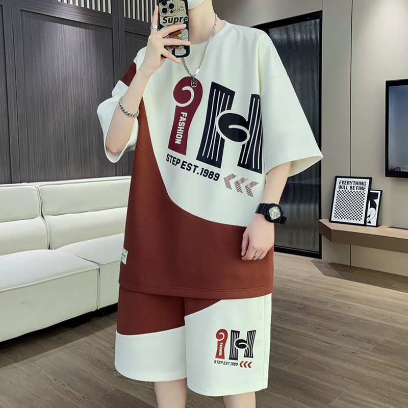 夏季学生短袖短裤一套穿搭男孩潮牌运动套装青少年港风T恤两件套,淘宝优惠券,粉丝福利购,淘宝优惠卷