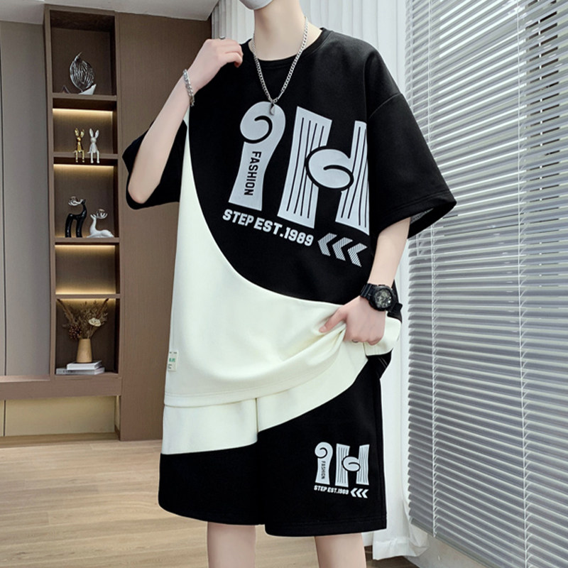 夏季学生短袖短裤一套穿搭男孩潮牌运动套装青少年港风T恤两件套,淘宝优惠券,粉丝福利购,淘宝优惠卷