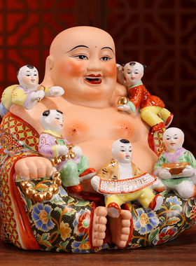 陶瓷神像手工彩绘万子孙笑弥勒佛