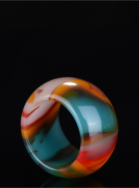 彩玉鸡血石指环复古戈壁玉包邮