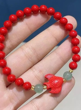 天然朱砂手链女款本命年红绳