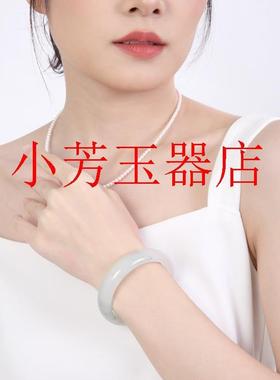 天山翠飘花手镯女款高冰种新疆金丝玉白玉素圈小众新中式玉石手镯