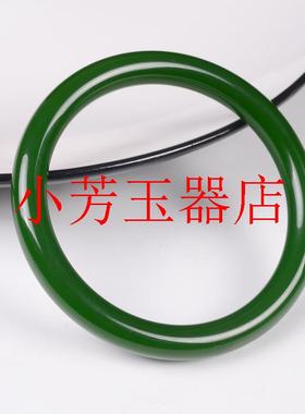 新疆和田玉碧玉手镯细条老坑菠菜绿玉镯手镯辣绿色手镯高级感国风