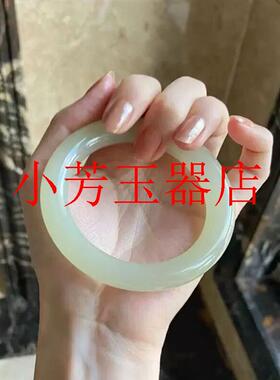 外蒙料青白玉胖圆条晴水绿女士手镯和田玉青玉美人条玉镯手饰处理