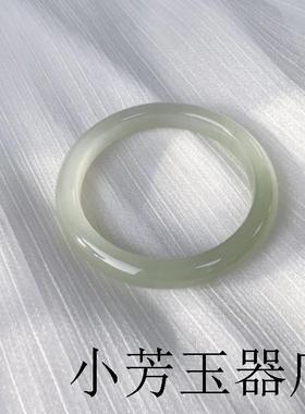 精选阿富汗玉冰晴底玉镯子浅绿色正圈圆条玉手镯清冷古风时尚女款