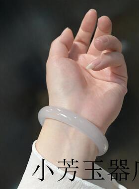 高端冰种白玛瑙手镯少女款荔枝冻白月光玉髓镯子翡翠色扁条高冰叮