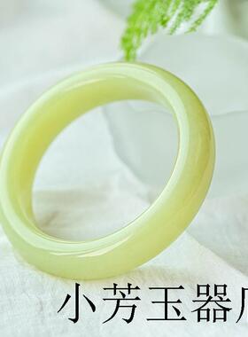 精选新疆和田玉色黄口料手镯女款玉石宽玉镯子福镯黄玉圆镯送礼品