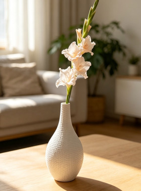 简约黑白色仿·陶瓷花瓶水滴形纹理装饰摆件客厅桌面花器
