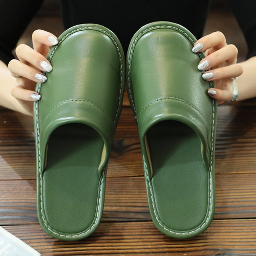 春秋家居皮拖鞋女情侣家居室内防滑地板家用软底四季包头凉拖鞋 - 图1