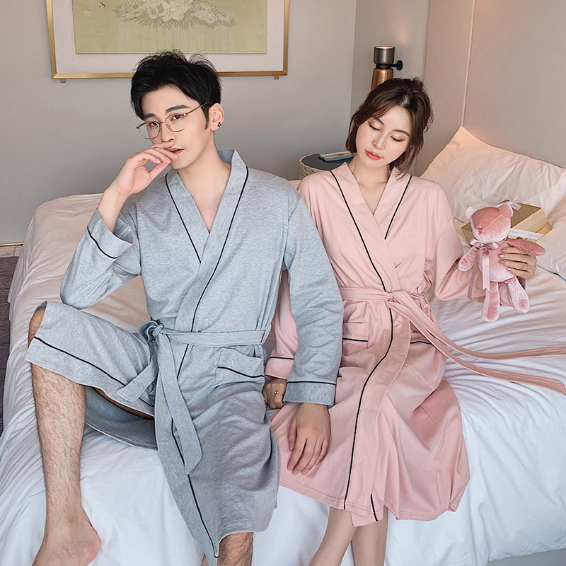 白色男女纯棉长袖春秋宽松长款睡袍 达尔爽睡衣/家居服套装