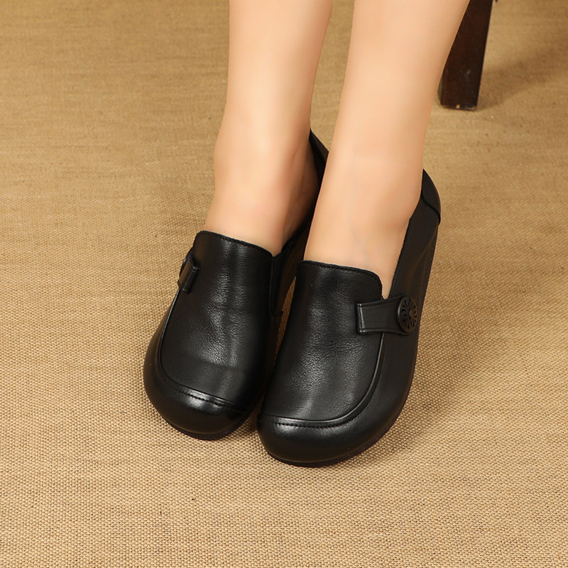 春秋新款牛筋底妈妈鞋真皮软底平底皮鞋复古休闲舒适防滑牛皮女鞋,淘宝优惠券,粉丝福利购,淘宝优惠卷