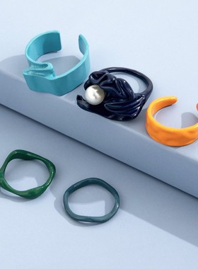 欧美复古合金喷漆戒指珍珠