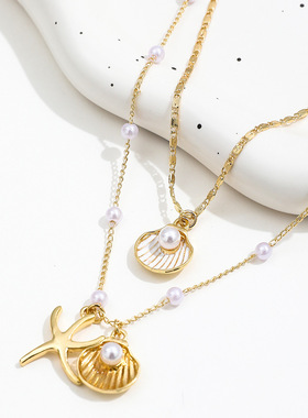 Creative drop oil shell all match imitation pearl necklace女