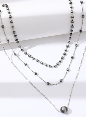 波西米亚复古闪光多层珍珠项链