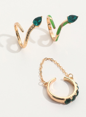 Vintage Serpentine diamond-encrusted alloy Ring set 3 pieces