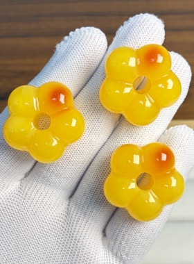 热销爆款非天然琥珀蜜蜡俏色小花散珠DIY文玩配饰