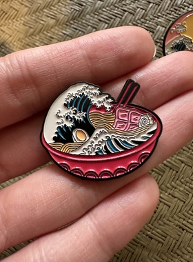 日式和风 复古插画海浪富士山 御猫 胸针 别针 pin