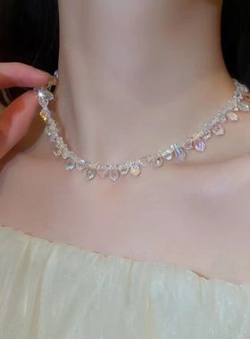 彩光水晶项链女气质简约锁骨链新款潮轻奢小众网红时尚颈链