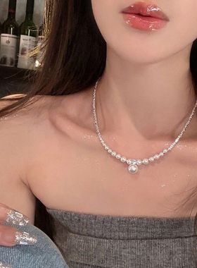 拼接碎银珍珠项链女ins潮高级设计感轻奢珍珠锁骨链气质名媛颈链