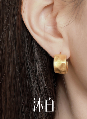 沐白MU几何锤纹925银简约耳钉女