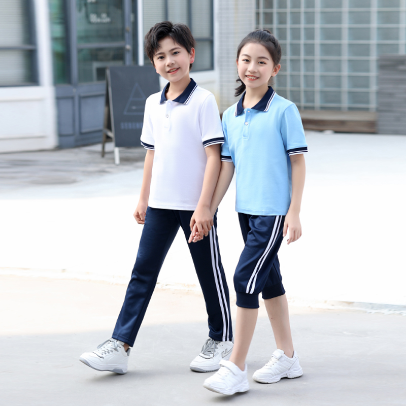 夏季款高中校服短袖校园制服翻领中小学生运动套装幼儿园园服定制-图2