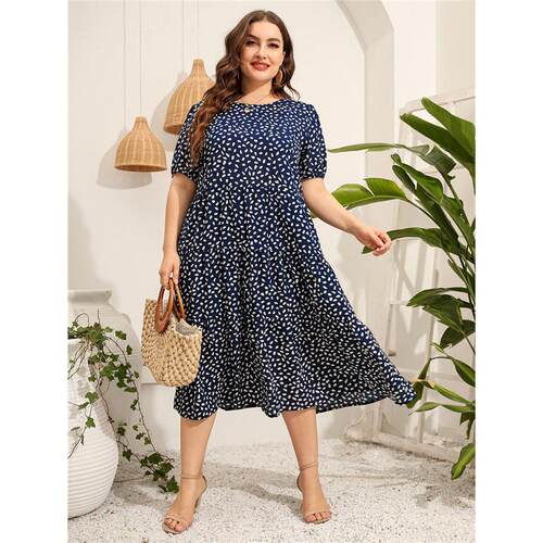 Plus Size Women Dress Fat lady summer comfort loose skirt 女 - 图3