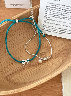 纯银珍珠蛇骨手链女款轻奢小众精致叠戴百搭蝴蝶结手绳手环手饰