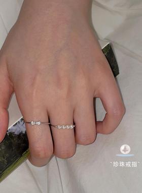 珍珠纯银戒指新款简约食指戒