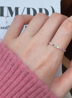 s925彩色锆石碎冰冰纯银戒指