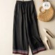 ສິ້ນຝ້າຍແລະ linen embroidered pants ຂາກ້ວາງສໍາລັບແມ່ຍິງ, slimming pants ບາດເຈັບແລະ