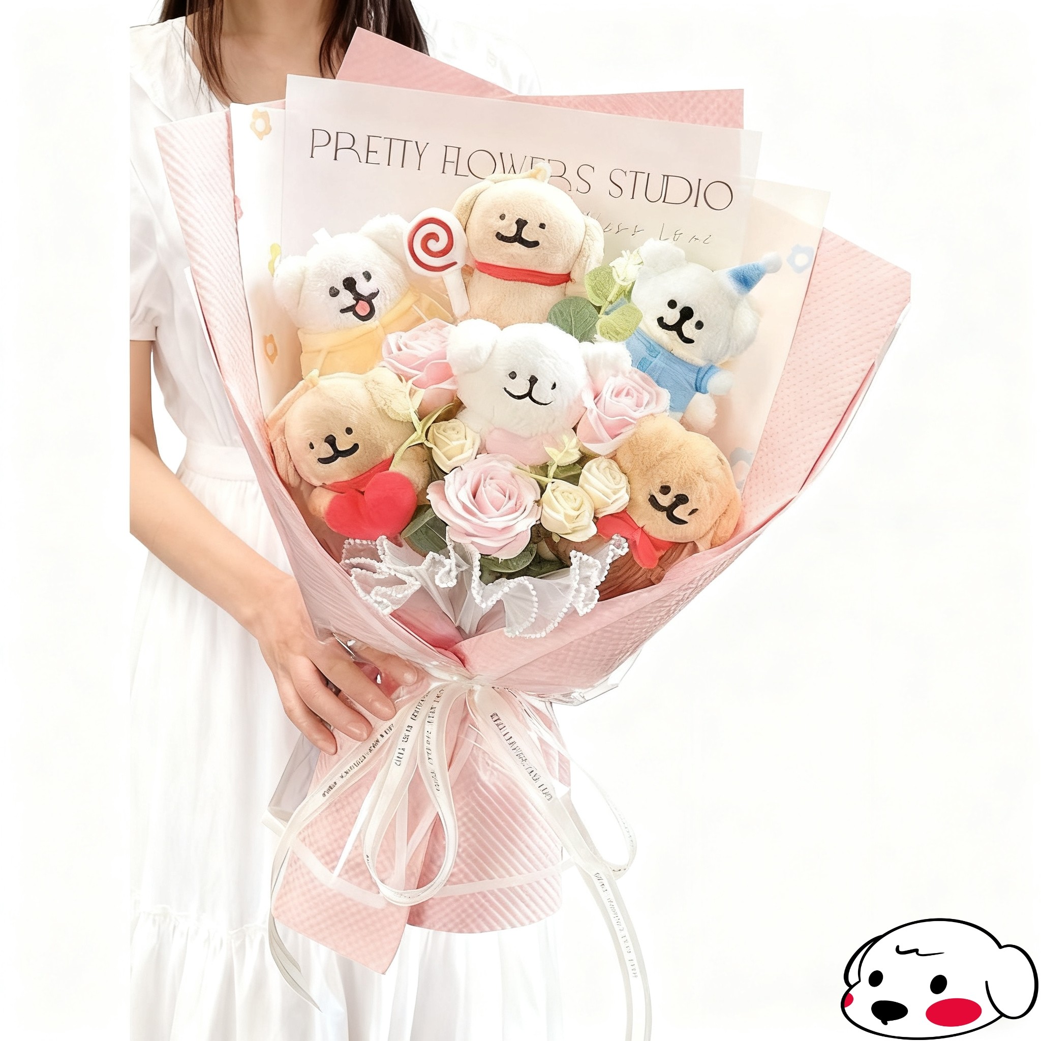 线条小狗玩偶花束生日礼物女生闺蜜女友七夕情人节礼物男女生教师,淘宝优惠券,粉丝福利购,淘宝优惠卷