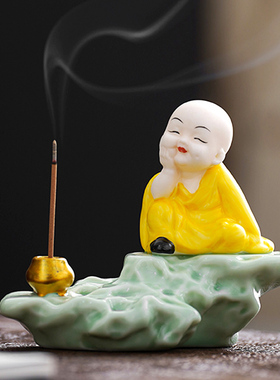 小和尚陶瓷可爱小沙弥小摆件