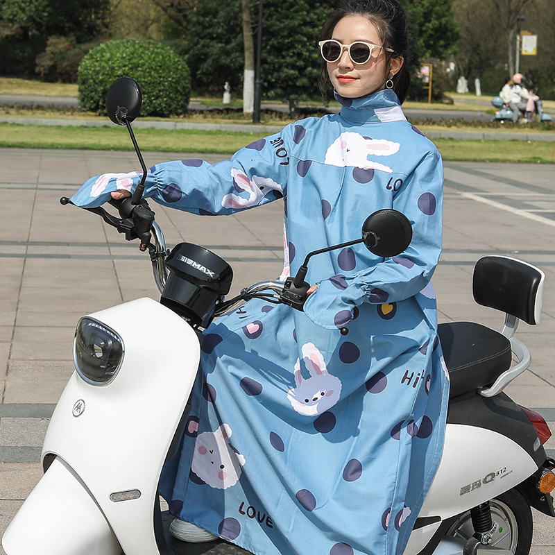 电动车防晒衣女夏防紫外线神器全棉长款骑电瓶车遮阳防走光防晒衫-图3