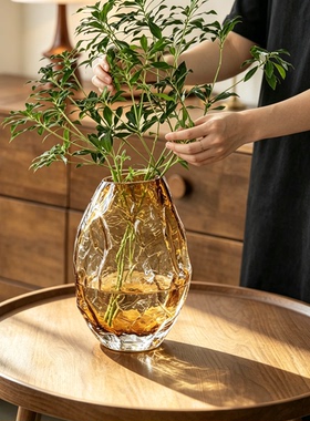 现代轻奢风玻璃花瓶高级感插花器家居玄关简约装饰创意摆件样板间