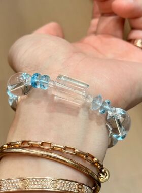 天然白水晶手链女款单圈手串饰品礼物送女友闺蜜