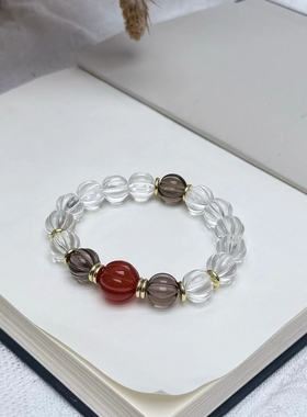 天然白水晶南瓜手链女款单圈时尚百搭饰品礼物送女友闺蜜生日礼物