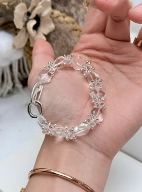 天然白水晶手链女款单圈时尚百搭饰品礼物送女友闺蜜生日礼物