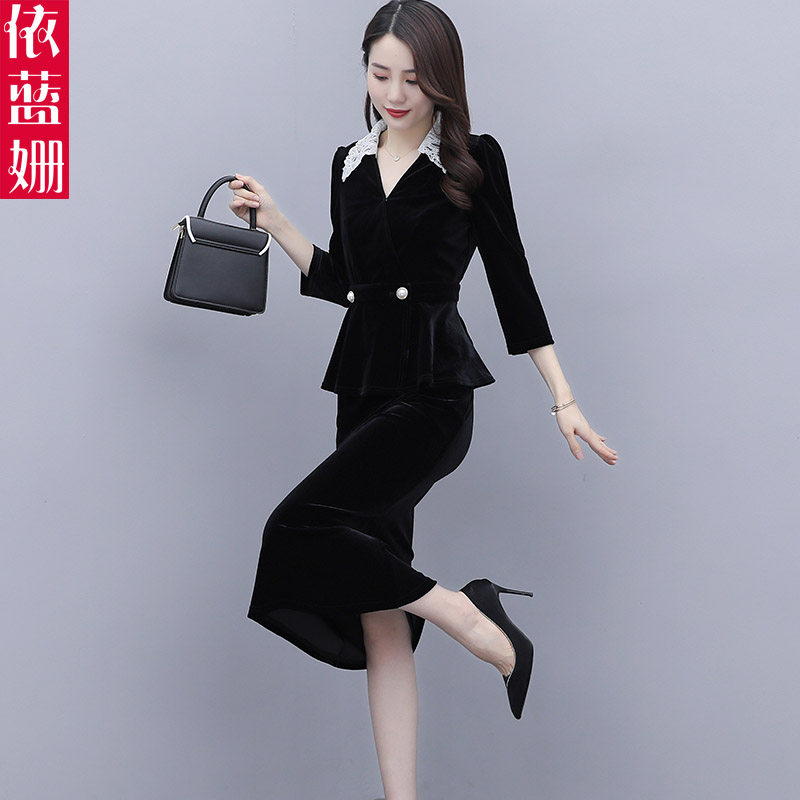 高端气质金丝绒2020秋季新款套装裙 依蓝姗连衣裙