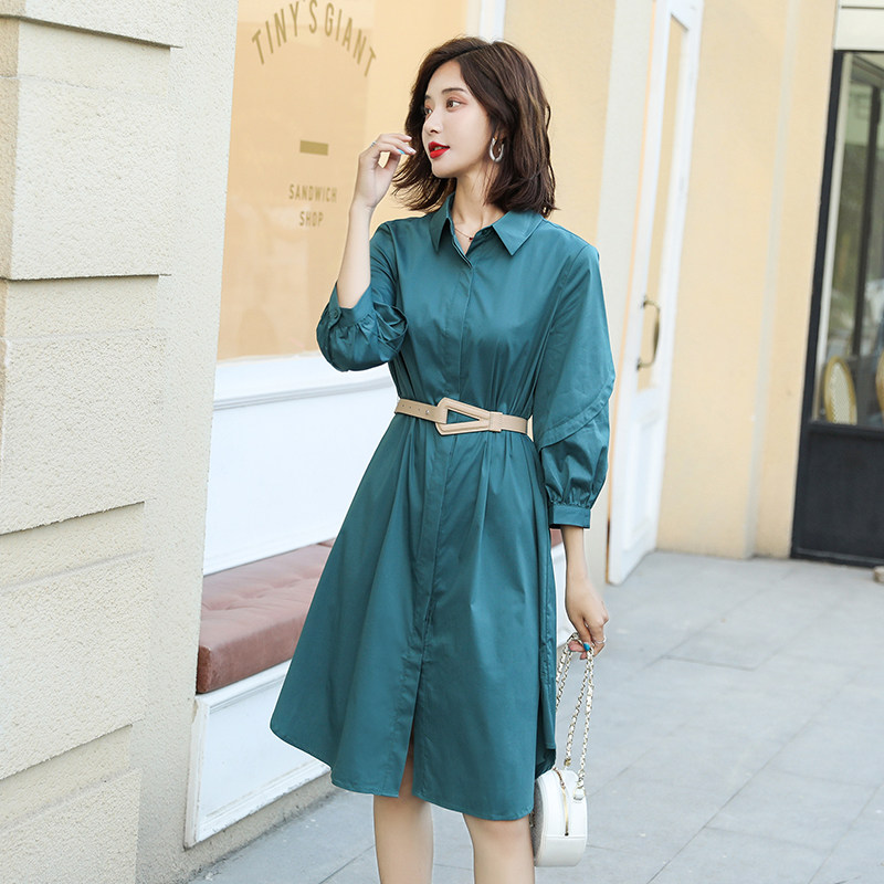 衬衫连衣裙2020春秋新款灯笼袖裙子 依蓝姗连衣裙