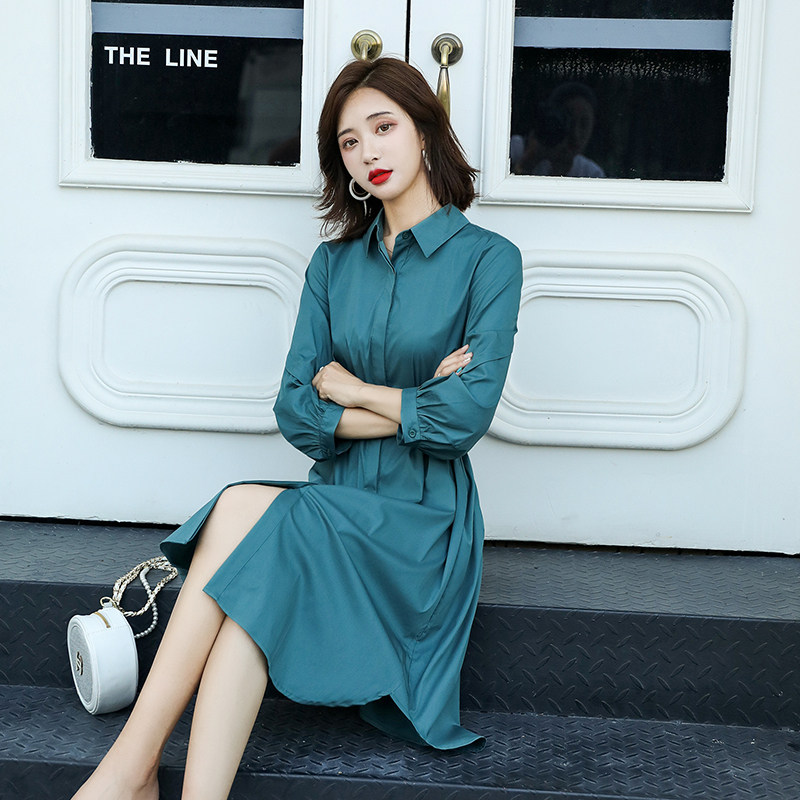 衬衫连衣裙2020春秋新款灯笼袖裙子 依蓝姗连衣裙