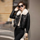Fashionable motorcycle jacket plus fleece leather short jacket for women