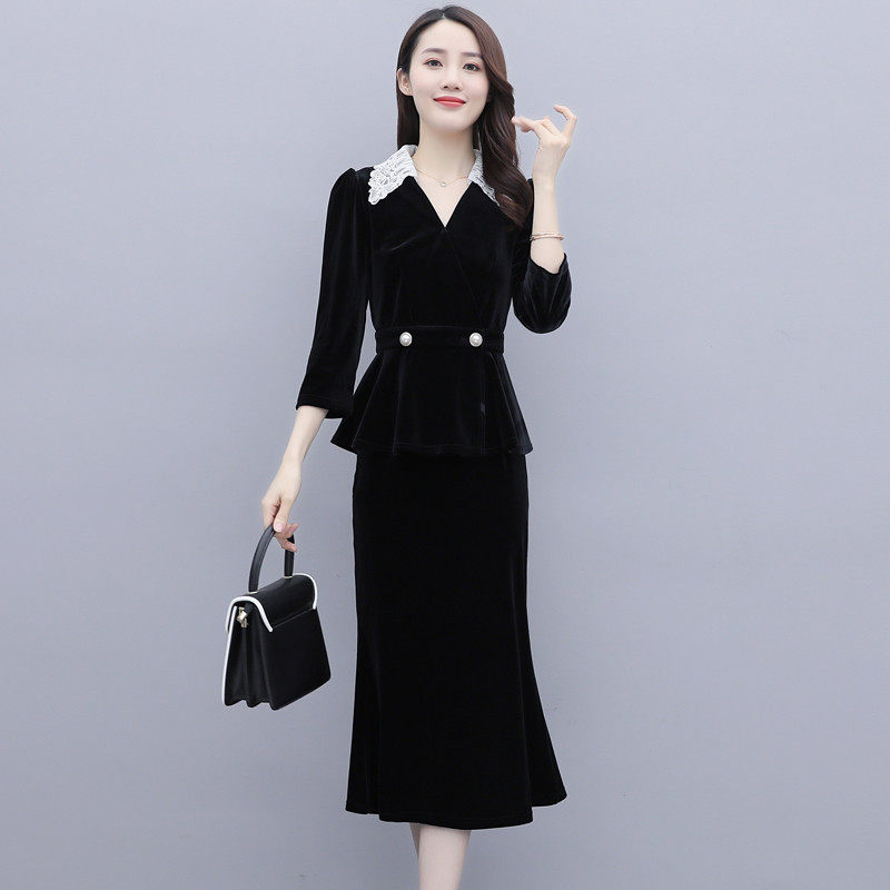 高端气质金丝绒2020秋季新款套装裙 依蓝姗连衣裙